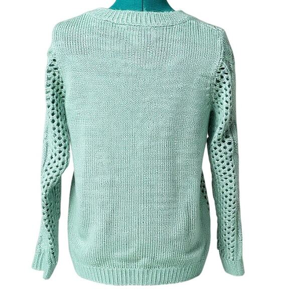 MM Couture Sage Green Cable Knit Open Weave Sweater Size M Soft Lightweight - Picture 3 of 7